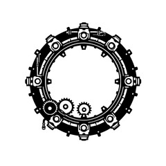 Steampunk Gear Mechanism: Intricate circular design with integrated gears and valves, a perfect frame.