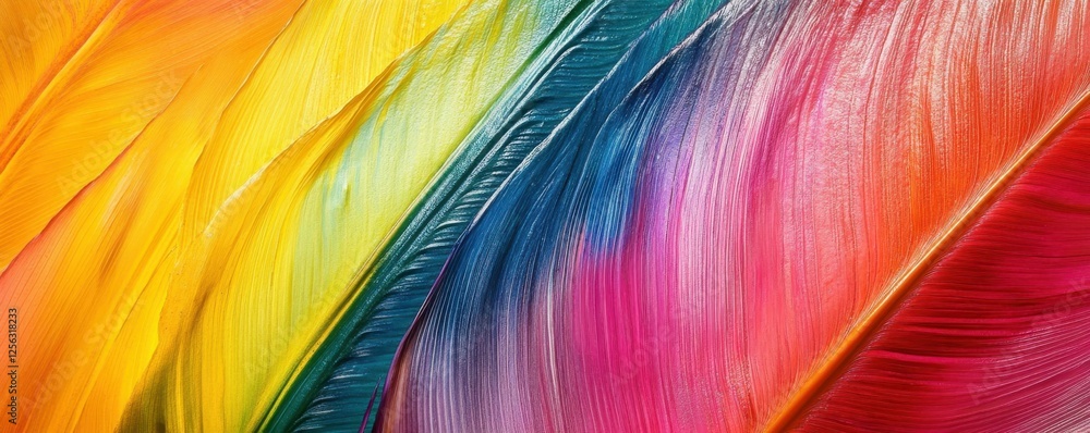 Poster vibrant rainbow feather texture in abstract close-up macro view
