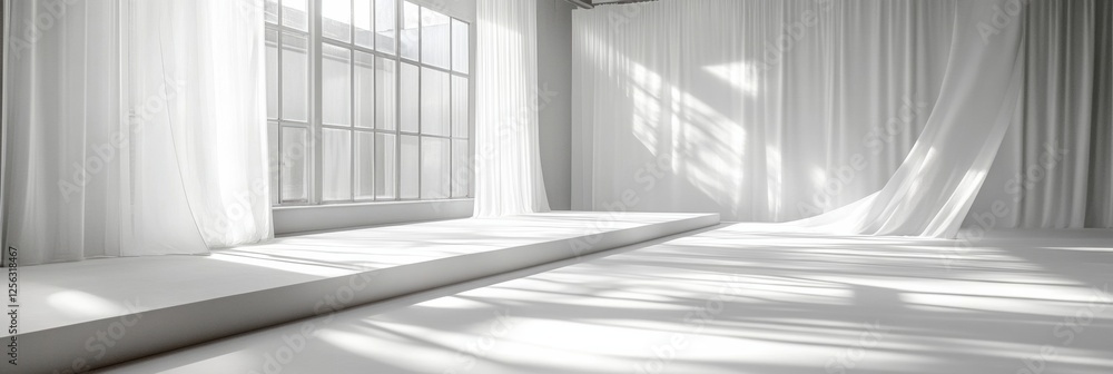 Poster monochromatic runway with clean lines and soft lighting showcases minimalist design in an elegant in
