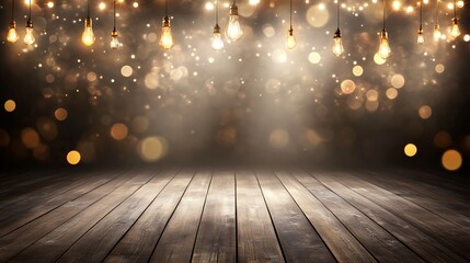Wooden stage, lights, bokeh, background, event