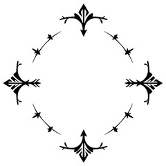 Elegant symmetrical pattern with dark vector elements forming an open diamond on white background.