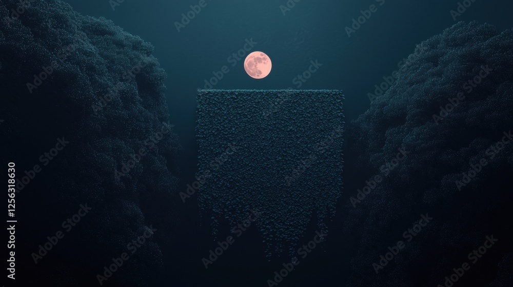 Poster digital illustration of a dark blue night sky with a full moon in the background. the moon is partia