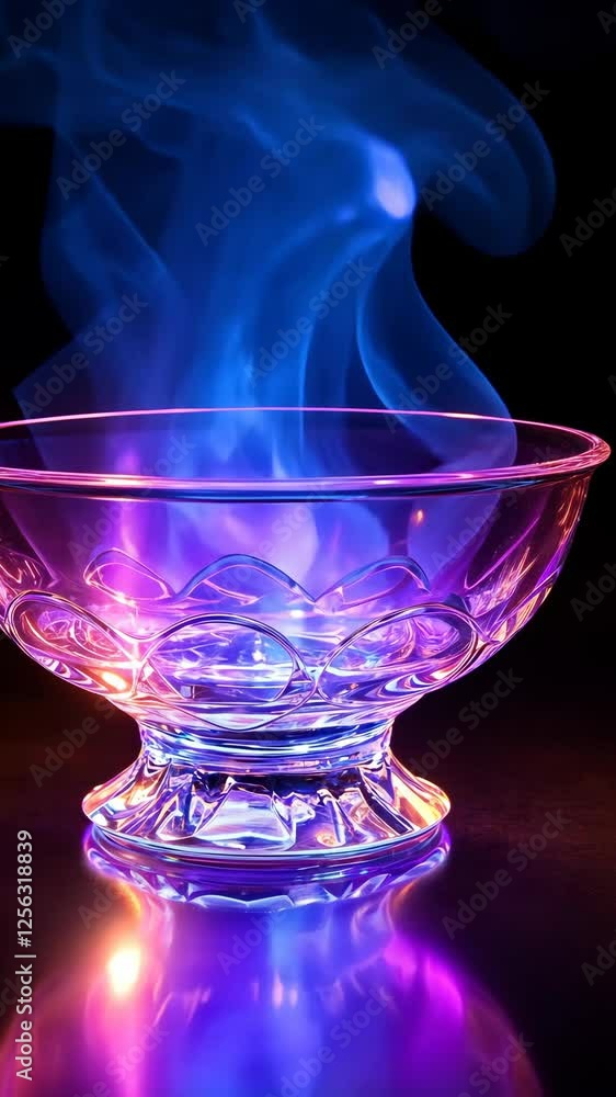 Poster colorful smoke emerges from a crystal bowl, creating a mesmerizing display of light and texture in a