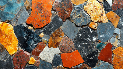 Polished terrazzo surface with multicolored stones