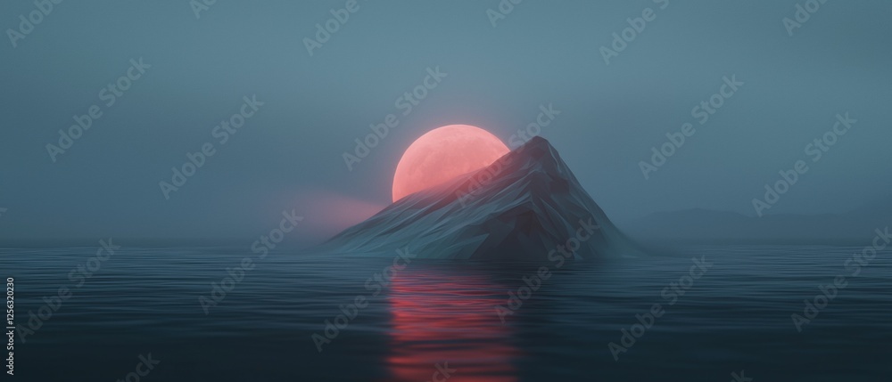 Poster digital illustration of a large iceberg floating in the ocean. the iceberg is in the center of the i