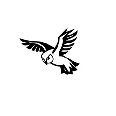 Elegant silhouette of an owl in flight, black and white.