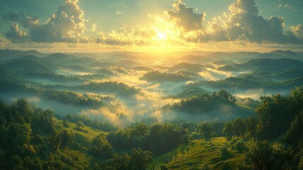 Sunrise Over Misty Mountains: A Breathtaking Landscape