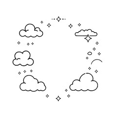 Celestial cloudscape with whimsical star constellation and minimalistic design elements.