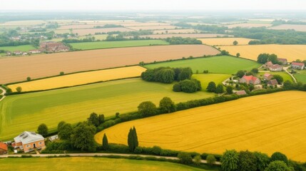 Obraz premium Aerial View of Vibrant Agricultural Fields in Green and Yellow Tones