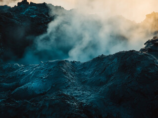 podium - pedestal for advertising of the product of Volcanic rock slab with steam