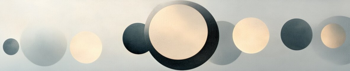 Abstract art piece with a light blue background. in the center of the image, there is a large black circle with a white outline.