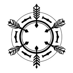 Arrow Circle Illustration: Black and white, geometric, symmetrical, and symmetrical in white.