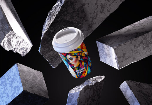 Creative Floating Paper Coffee Cup Mockup