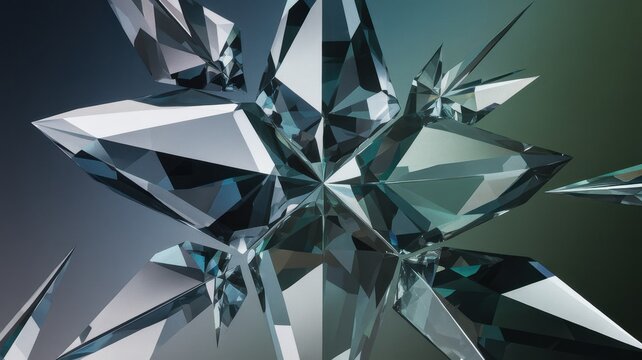 A stunning arrangement of sharp, faceted crystal shards reflecting light in various shades of blue and green, creating a mesmerizing aesthetic.
