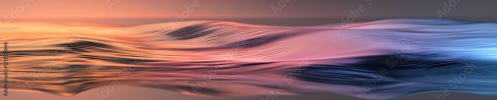 Poster abstract digital art piece that appears to be a wave-like pattern. the background is a gradient of o