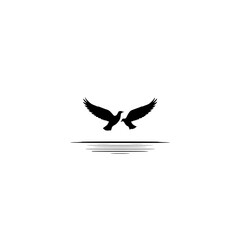 Silhouette of two birds flying toward a sunrise at sunset.