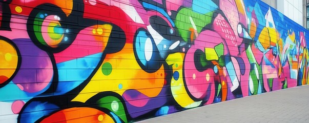 Naklejka premium Vibrant urban graffiti art on colorful city street wall