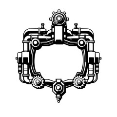 Steampunk Gears and Pipes: A Black and White Illustration of a Mechanical Frame