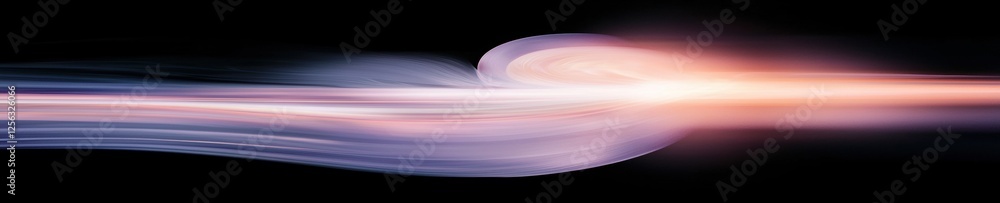 Poster abstract digital art piece with a black background. it features a long, flowing wave-like shape in t