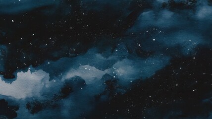 Obraz premium A mesmerizing abstract watercolor painting featuring a cosmic night sky with deep blues and scattered white stars.