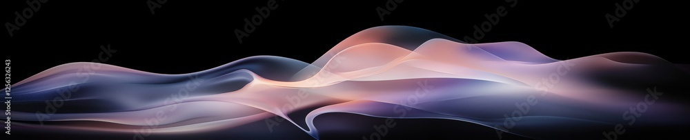 Poster abstract digital art piece with a black background. it features a wave-like structure made up of dif