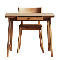 Elegant Wooden Desk with Matching Chair on a white background.