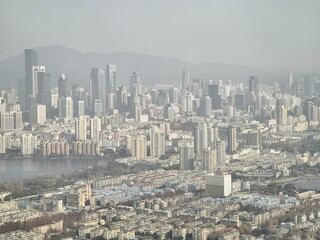 Naklejka premium The cityscape and aerial view of Nanjing city, Jiangsu, China