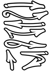 Set of white graffiti tag style vector arrows with a black outline