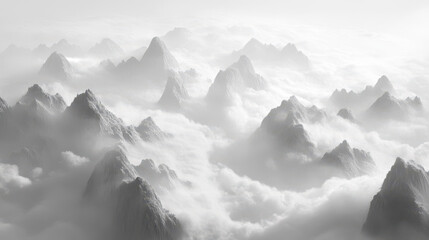 Misty Mountain Range Enveloped in Clouds During an Early Morning in a Remote Location