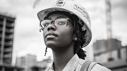 A focused individual in a hard hat, symbolizing dedication in construction and engineering.