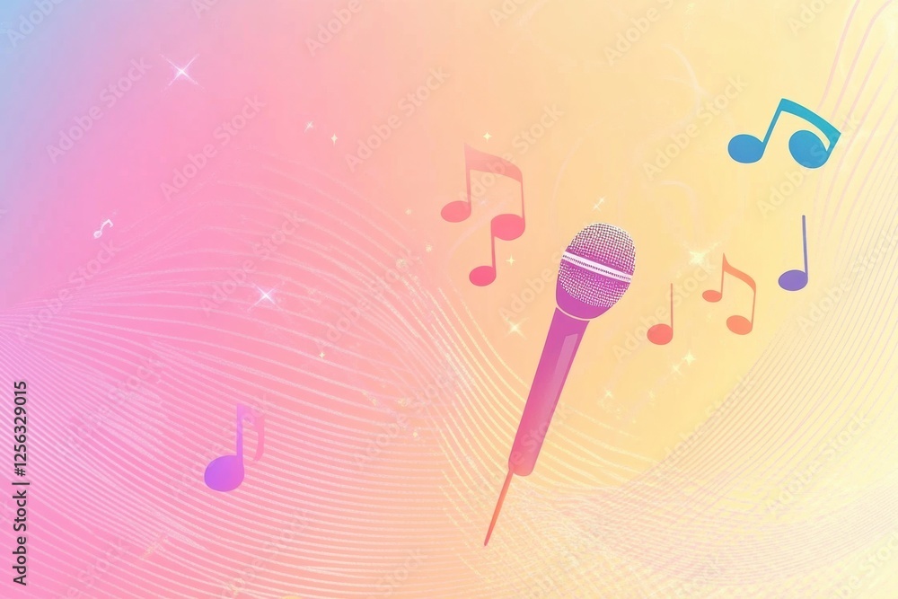 Leinwandbilder experience the vibrant energy of k pop with a minimalist background of music notes and microphones. 