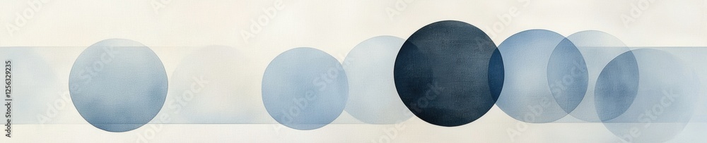Poster abstract painting with a white background. it features a group of five blue circles arranged in a di