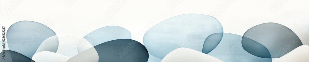 Poster abstract digital art piece with a white background. it features a group of blue and white shapes tha