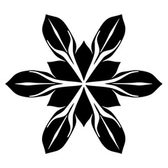 Black and white symmetrical floral symmetry design with dark leaves