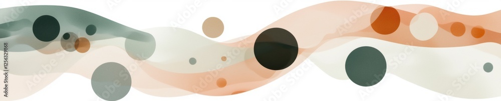 Poster abstract digital art piece with a white background. it features a wave-like pattern made up of diffe