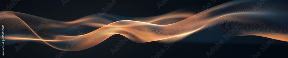 Poster abstract digital art piece that appears to be a wave-like pattern. the wave is made up of thin, wavy