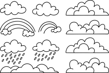 Fototapeta premium Handdrawn clouds, rain, rainbows weather icons, cute drawings