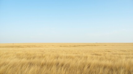 Obraz premium Golden Grassland Under Clear Blue Sky on a Sunny Day
