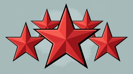 Obraz premium A vibrant display of five geometric red stars on a soft blue background, creating a bold and eye-catching graphic design.