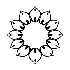 Obraz premium Black and white symmetrical floral ornament, circular, modern, isolated on white background. Simple, graphic, minimal design.