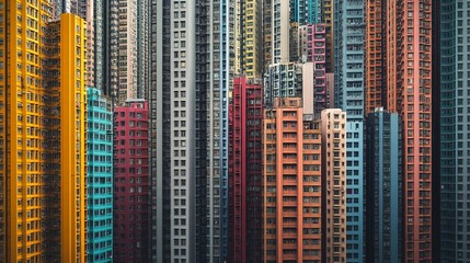 Obraz premium City of Hong Kong's towering buildings with a background motion blur effect, creating a vibrant and dynamic scene.