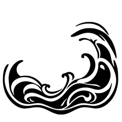 Black and White illustration of an ocean wave with intricate flowing details, evoking a sense of dynamic energy and graceful power.