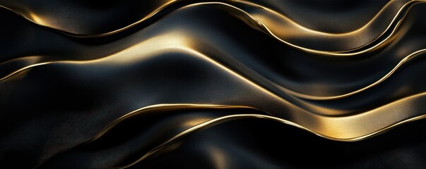 Black and gold abstract waves with elegant metallic highlights