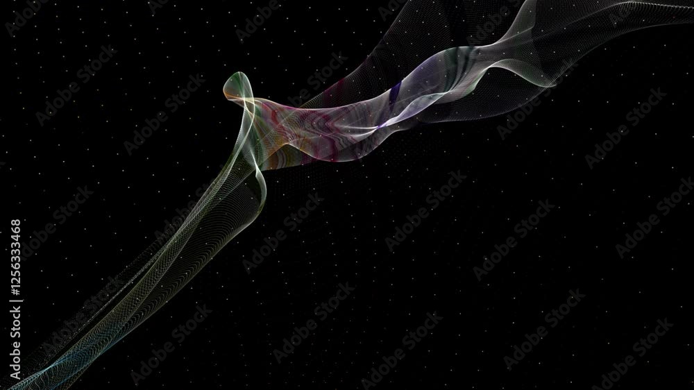 Poster futuristic video animation with particle wave object in slow motion, 4096x2304 loop 4k