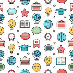 Colorful education seamless pattern; global learning background; website, textile design