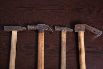 carpenter tools on wood table background