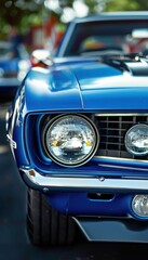Classic Car Show: Vintage Muscle Cars in Deep Blue and Chrome Accents