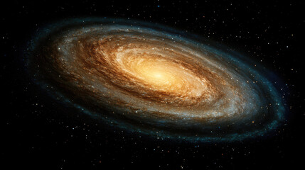 Spiral Galaxy Spinning in the Depths of Space With Radiant Core and Vibrant Dust Lanes
