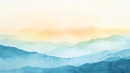 Obraz premium Serene Mountain Landscape at Sunset With Layers of Soft Blue and Orange Hues in the Sky