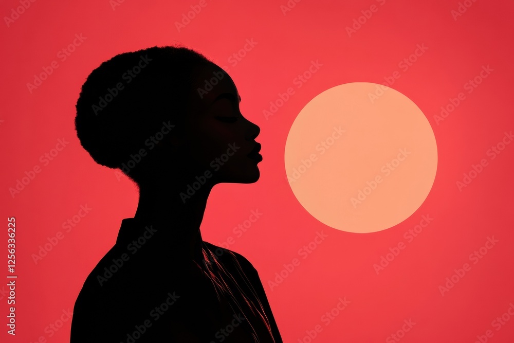 Poster silhouette of a model against a glowing sunset with space for minimalistic text. generative ai